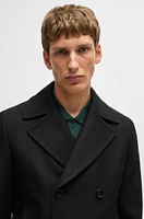 BOSS - Slim-fit double-breasted short coat wool Black