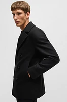 BOSS - Slim-fit double-breasted short coat wool Black