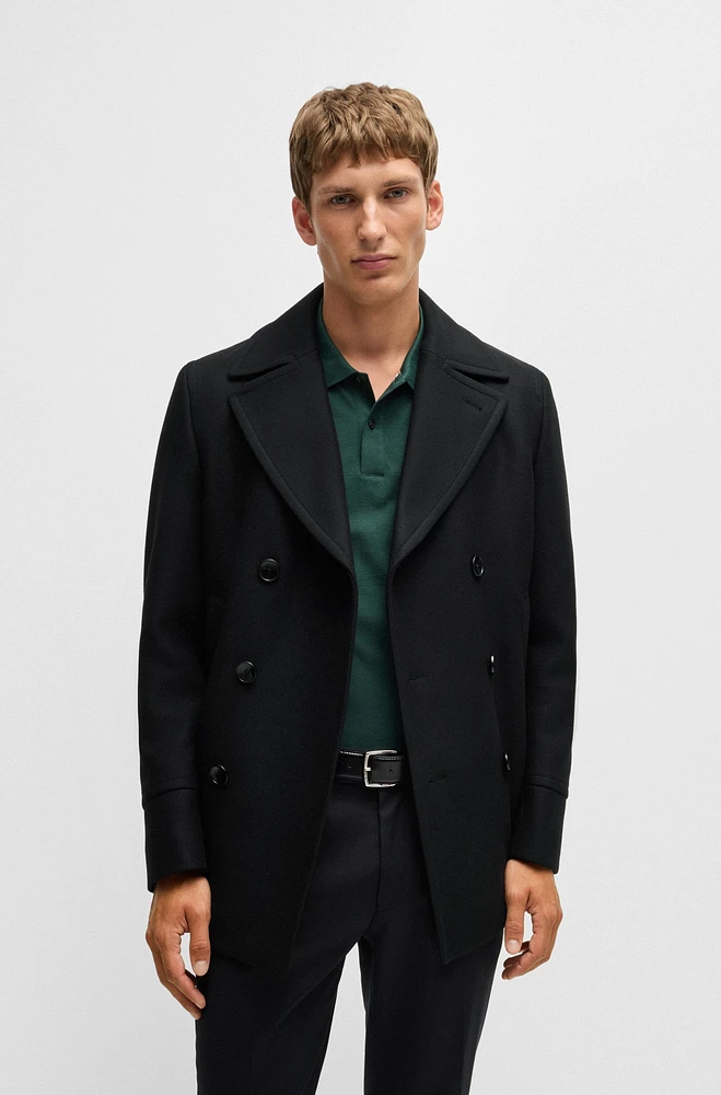 BOSS - Slim-fit double-breasted short coat wool Black