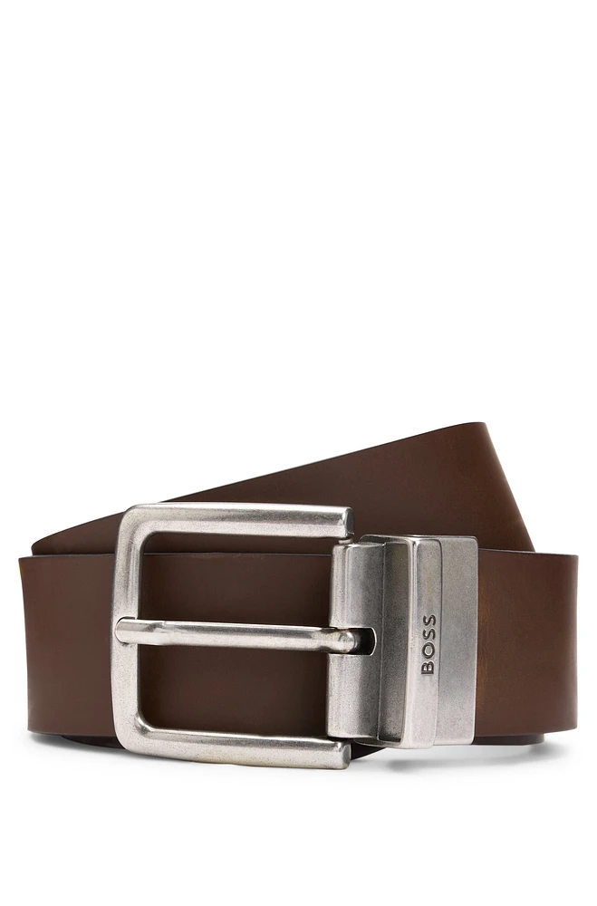 Reversible belt plain and grained leather