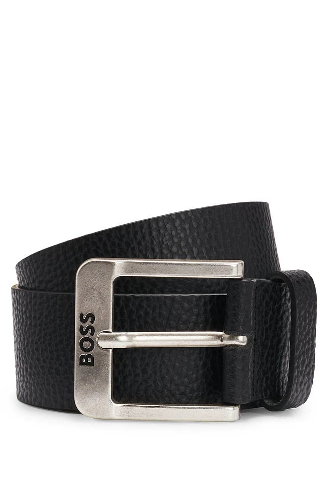 Italian-leather belt with logo buckle