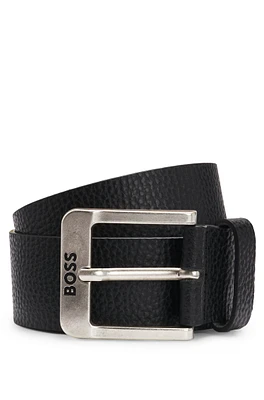 Italian-leather belt with logo buckle