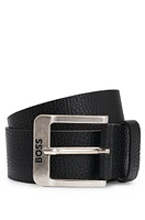 Italian-leather belt with logo buckle