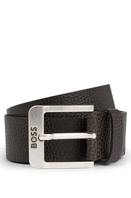 Italian-leather belt with logo buckle