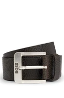 Italian-leather belt with logo buckle