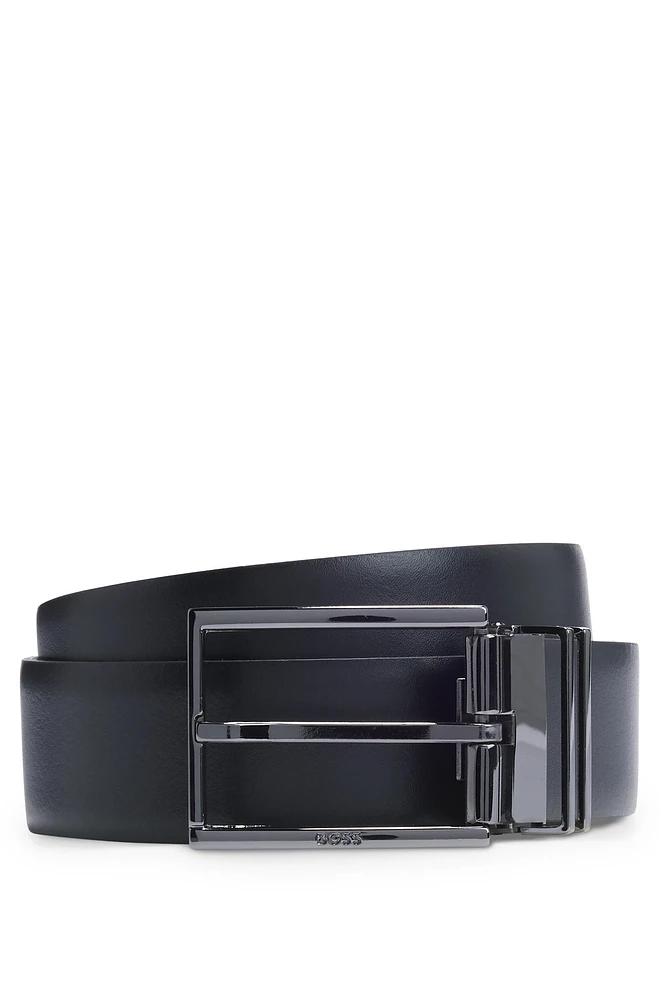 Reversible Italian-leather belt with interchangeable buckles