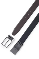 Reversible Italian-leather belt with interchangeable buckles