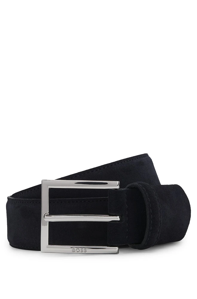 BOSS - Dressletic leather belt with concealed elastic Dark Blue