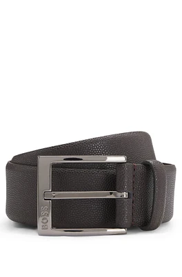 Italian-leather belt with branded buckle