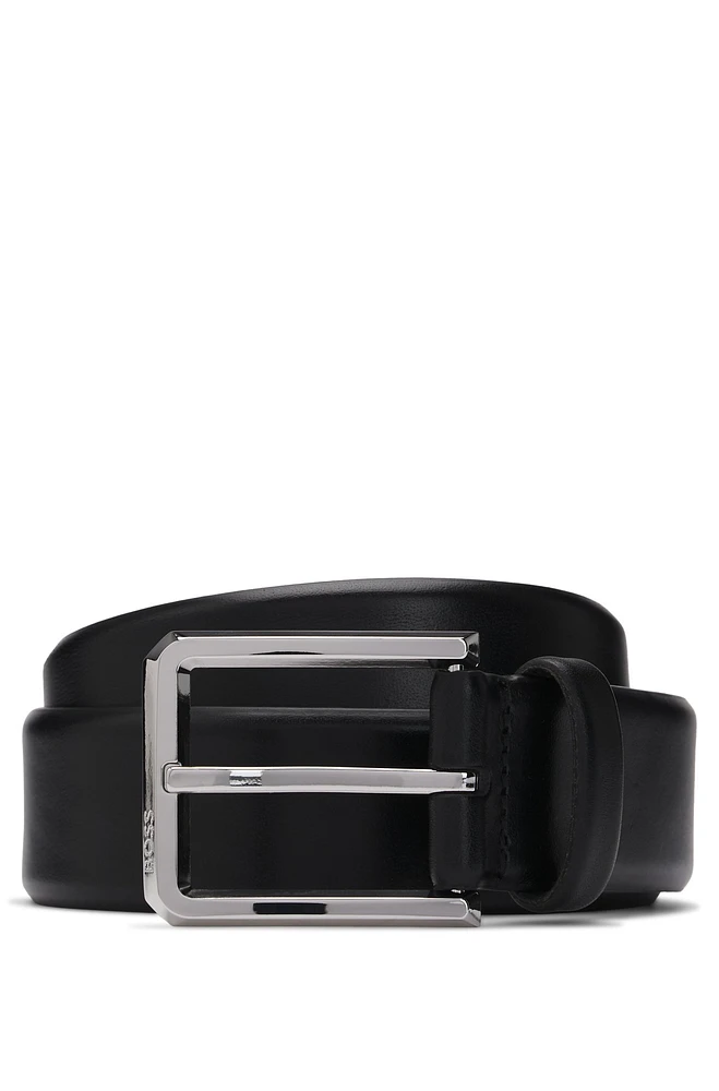 Italian-leather belt with polished gunmetal buckle