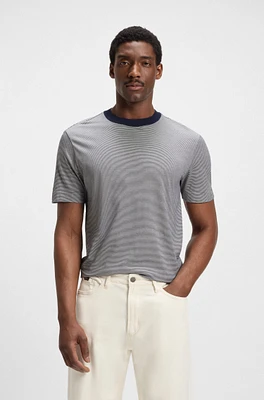 Cotton-silk T-shirt with fineline stripes