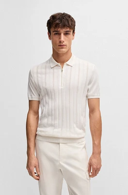 Cotton-silk knit polo with cabled front
