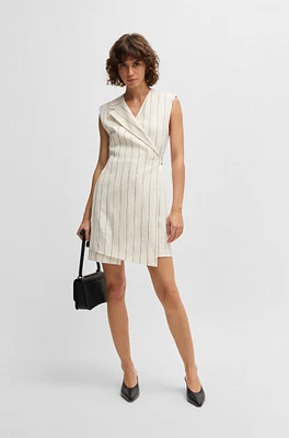 Wrap-front dress a pinstripe linen blend