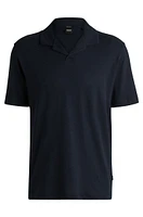 Cotton-linen polo shirt with Johnny collar