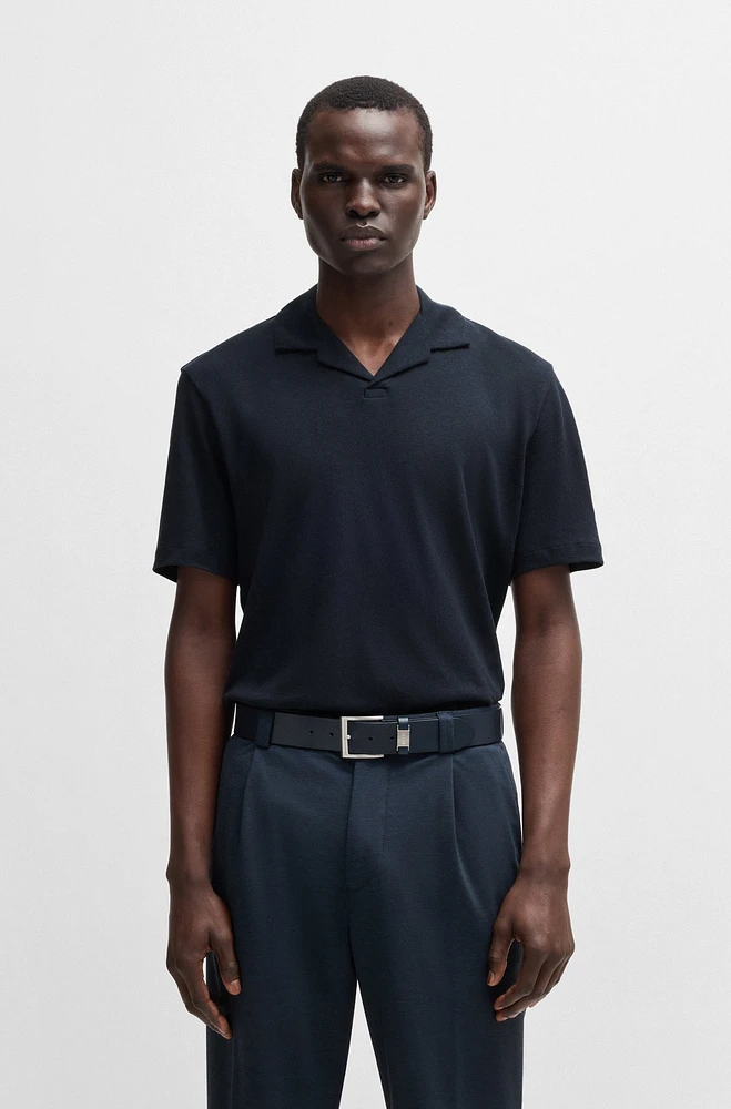 Cotton-linen polo shirt with Johnny collar