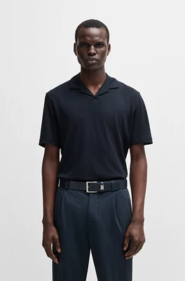 Cotton-linen polo shirt with Johnny collar