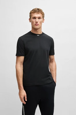 Stretch-cotton T-shirt with logo collar