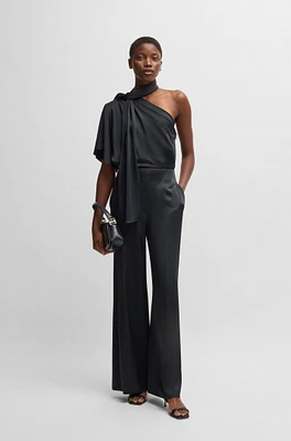 One-shoulder jumpsuit with tie neckline