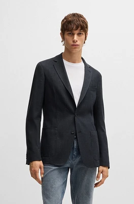 BOSS - Slim-fit blazer herringbone cotton Dark Blue