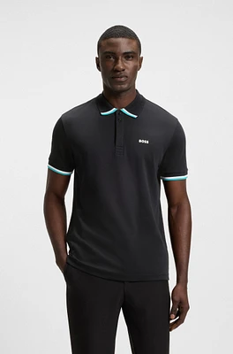 Paddy knit polo shirt cotton with striped trims