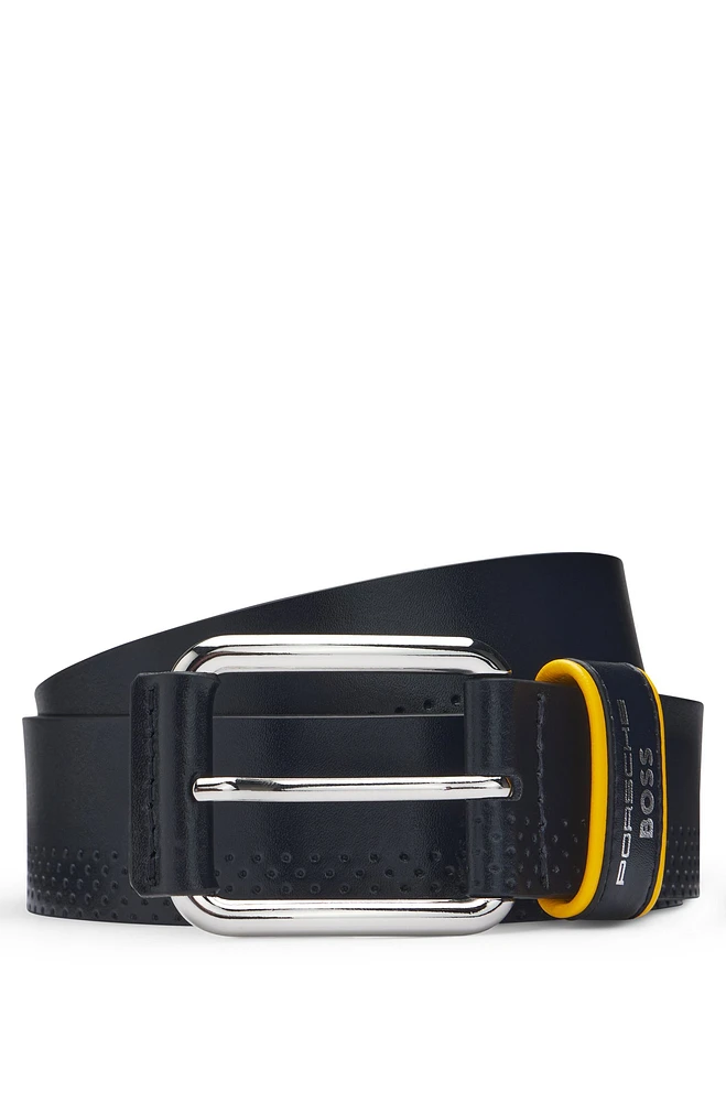 Porsche x BOSS perforated-leather belt with branded keeper