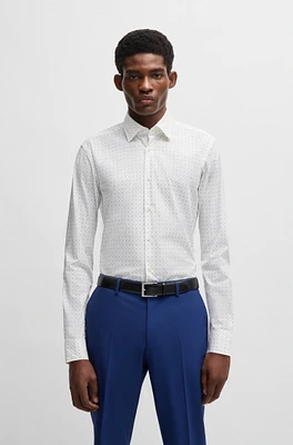 Regular-fit shirt geometric-printed stretch-cotton poplin