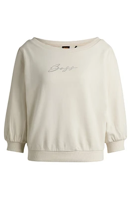 Cotton-terry sweatshirt with crystal-trimmed logo