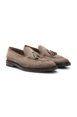 Suede loafers with tassel trim