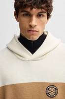 BOSS Ski virgin-wool hoodie with camel stripes