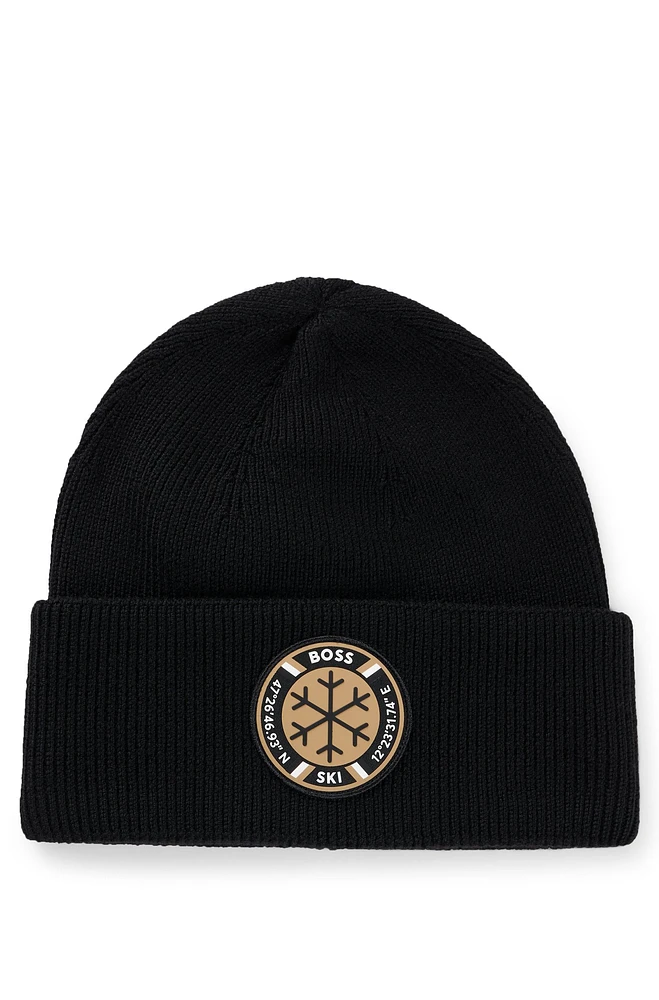 BOSS - BOSS Ski virgin-wool beanie hat with logo badge