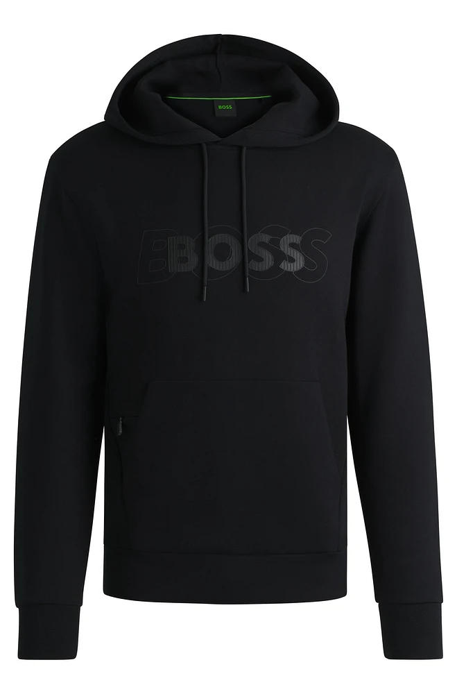 Stretch-cotton hoodie with layered logo