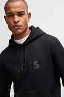 BOSS - Stretch-cotton hoodie with layered logo Black