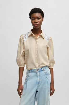 Striped regular-fit blouse with lace shoulders