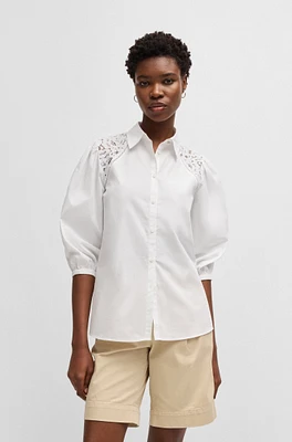 Regular-fit blouse with lace shoulders