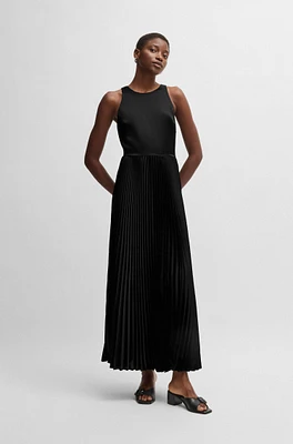 Maxi dress hammered satin with plissé skirt