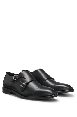 Leather double-monk shoes with cap toe