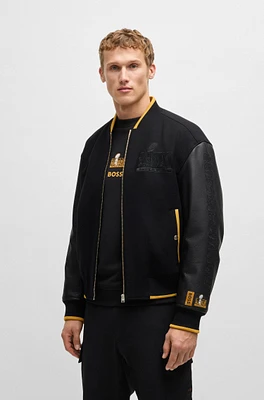 BOSS x NFL wool jacket with leather sleeves