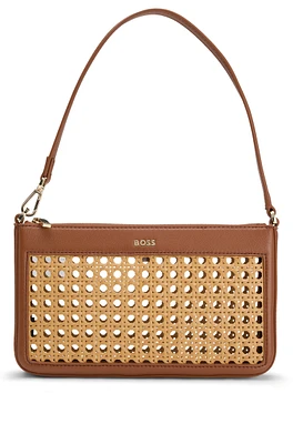 Woven shoulder bag with partially detachable handle