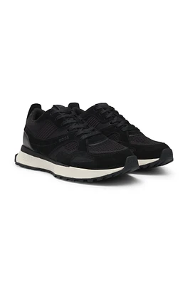 Trainers with knit and burnished-leather trims