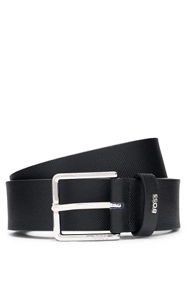 Structured-leather belt with logo keeper