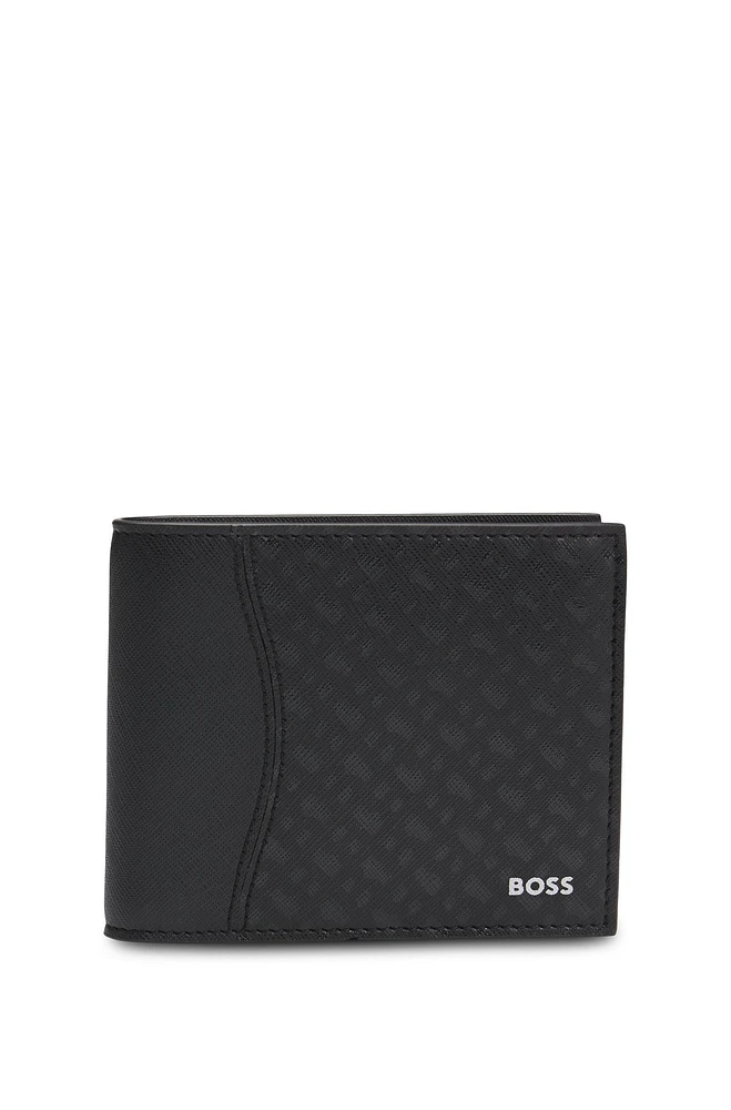 Structured trifold wallet with monogram pattern
