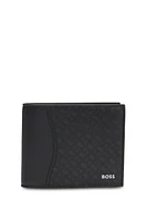 Structured trifold wallet with monogram pattern