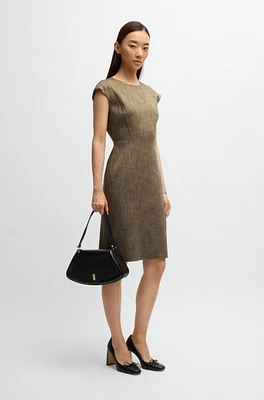 Cap-sleeve dress melange stretch sharkskin