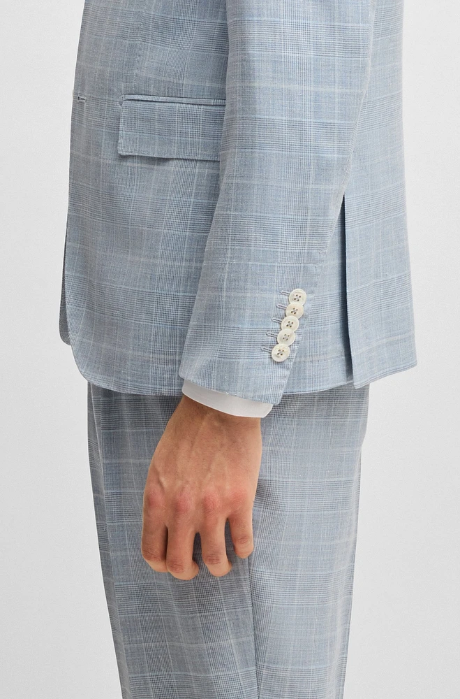 Slim-fit suit checked wool, silk and linen