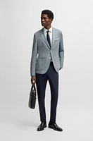 Regular-fit patterned blazer with linen and cotton