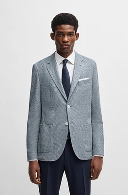 Regular-fit patterned blazer with linen and cotton