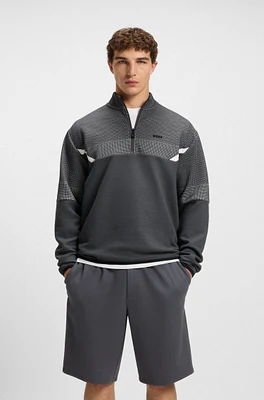 Relaxed-fit zip-neck sweatshirt with quilted jacquard