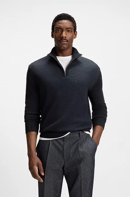 Zip-neck sweater with structured wool-cotton front