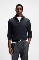 Zip-neck sweater with structured wool-cotton front