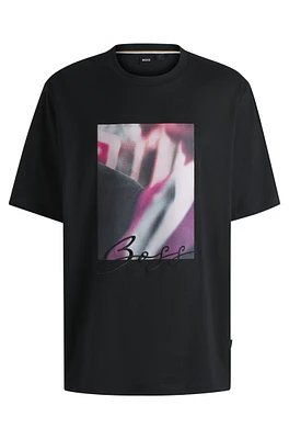 Cotton-jersey T-shirt with color-block logo artwork